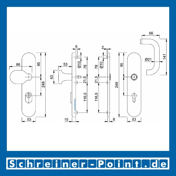 Schutzbeschlag Hoppe Paris ZA F69 Edelstahl E86G/3332ZA/3310/138Z ES2 (SK3), 3724995, 3725031